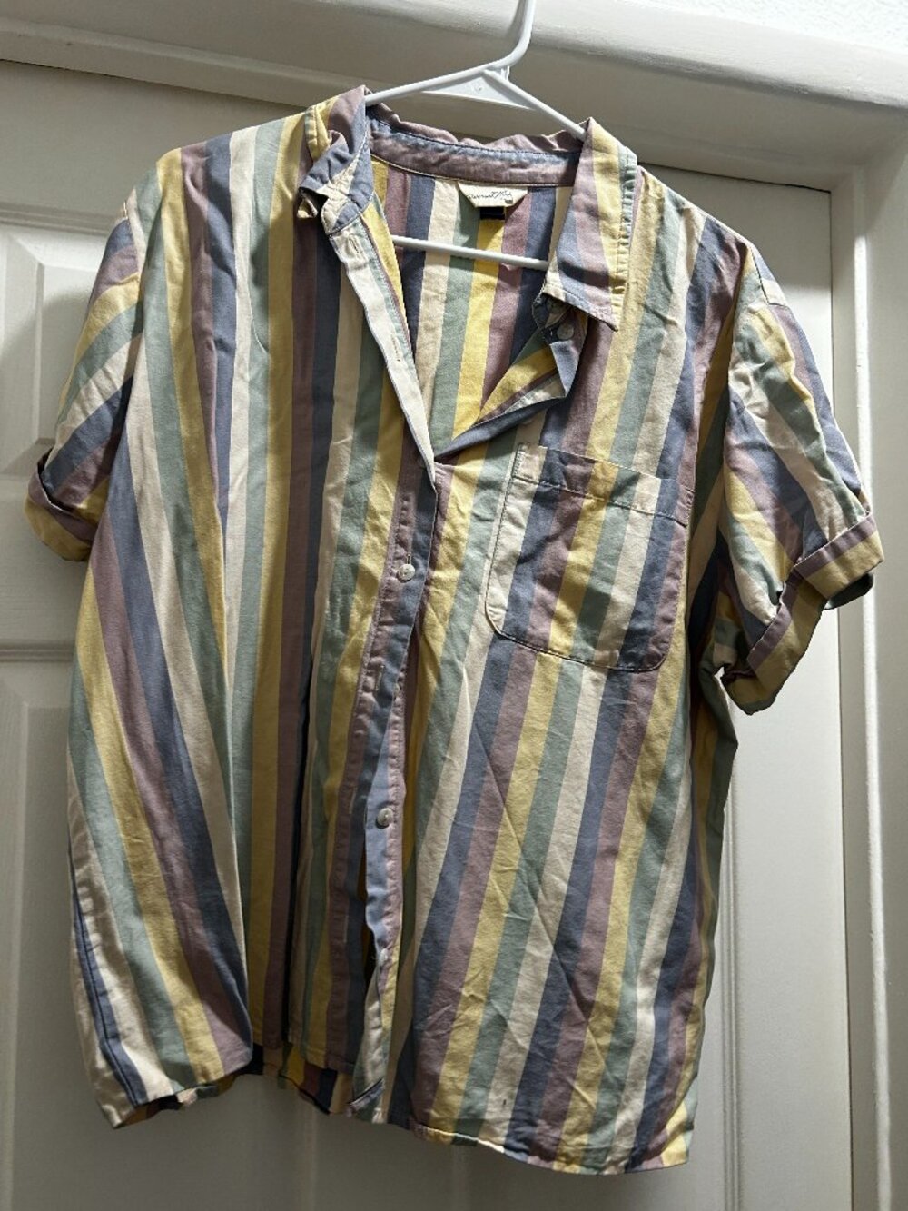 Pastel Vertical Striped Collared Button Down Tee